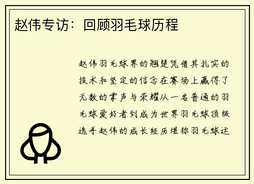 赵伟专访：回顾羽毛球历程