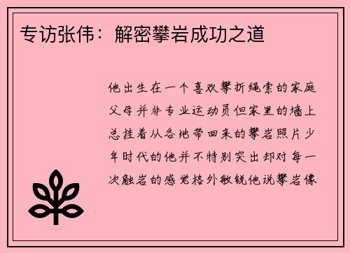 专访张伟：解密攀岩成功之道