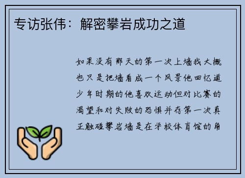 专访张伟：解密攀岩成功之道