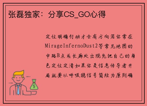 张磊独家：分享CS_GO心得